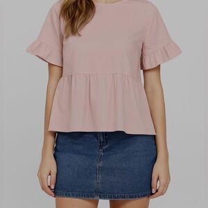 SHEIN Blush Ruffle Sleeve Peplum Blouse